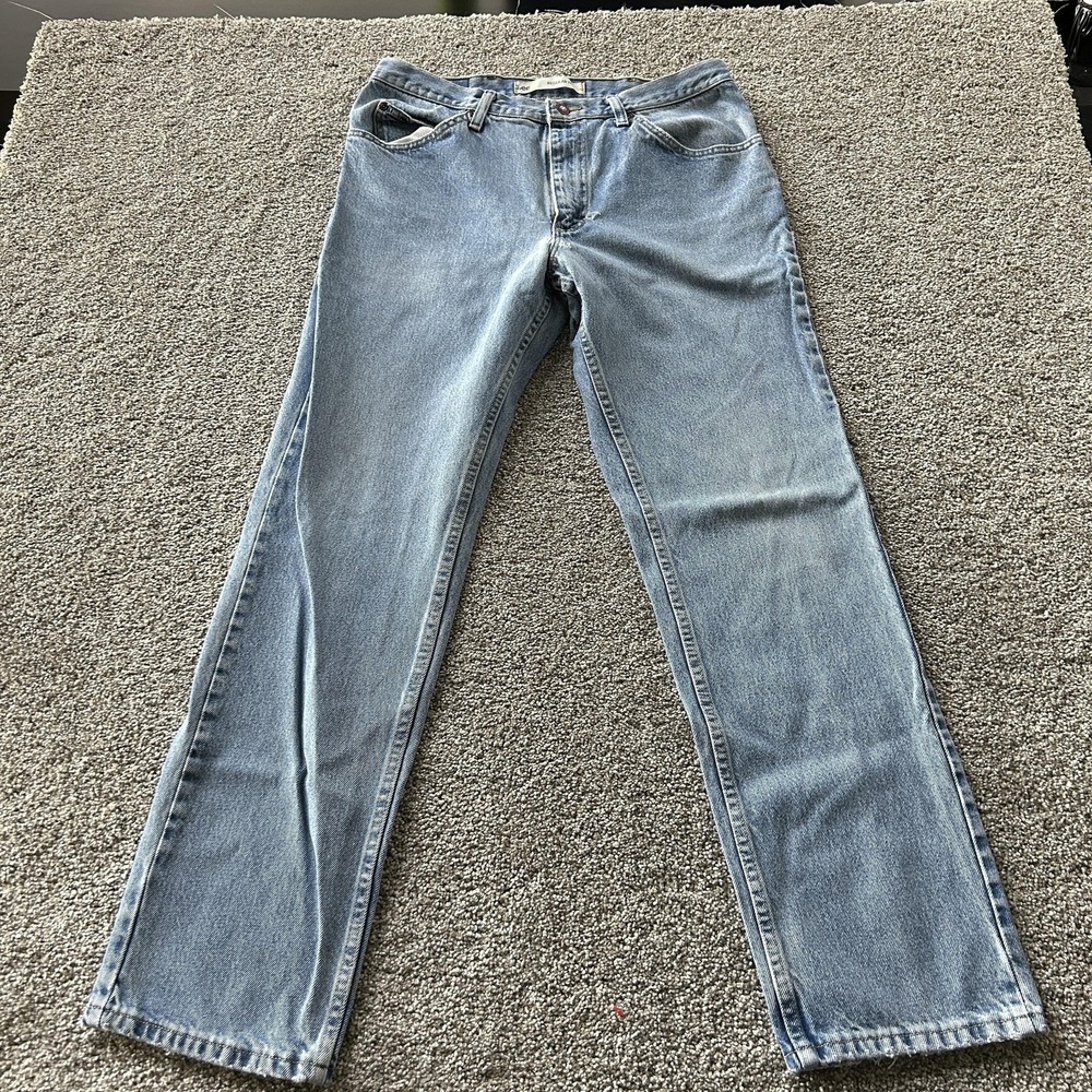 Lee Regular Fit Jeans Mens 32x31 Light Wash Blue Denim Straight Distressed